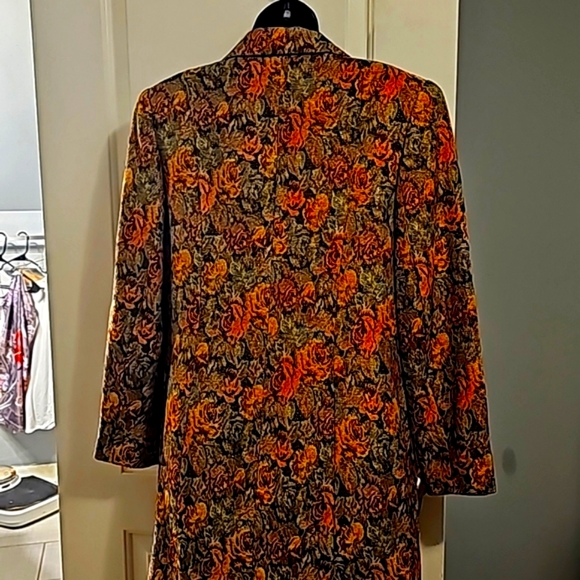 Designer Long Coat w/Matching Skirt by K.B., Sz 10, Sparkly Rose/Brown Floral - Picture 5 of 13